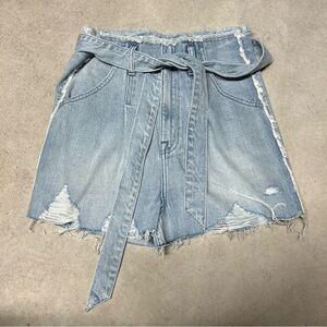 Pistola Light Blue Denim Distressed Raw Hem High Rise Shorts Size 27